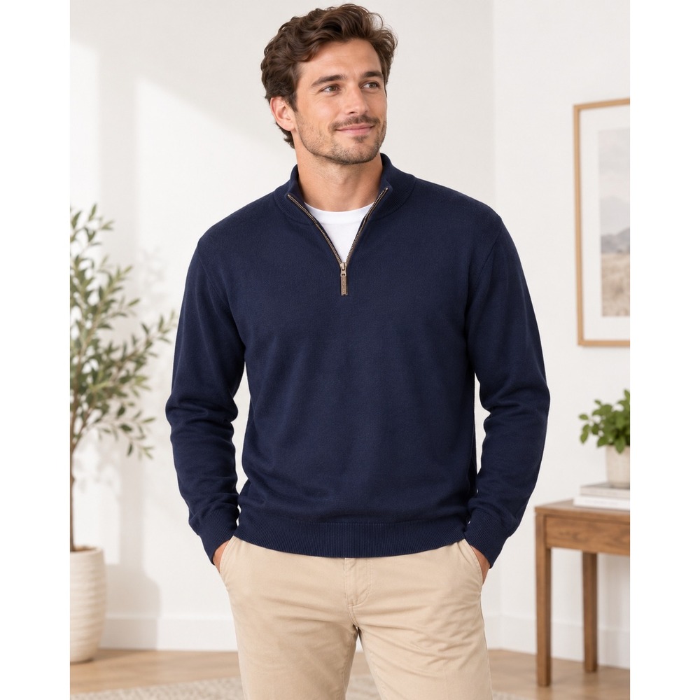 Peter Millar Mens Navy Blue 100% Merino Wool Quarter Zip Sweater Large
